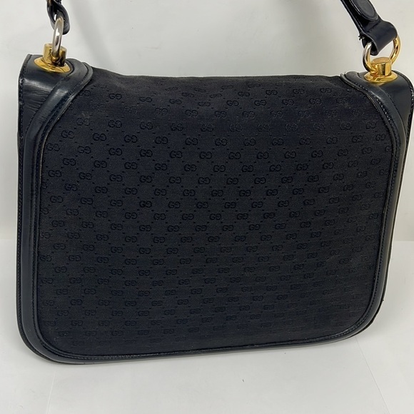 Gucci 1970s Vintage Blondie Logo Black Canvas and Leather Shoulder Bag - Picture 12 of 16